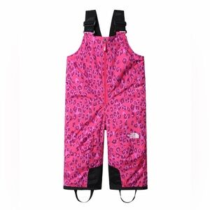 The Northface Toddlers’ Snowquest Pink Leopard Insulated Snow Bibs—4T